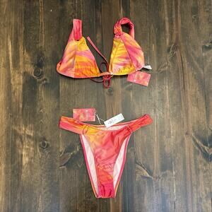 Cupshe Women's Triangle Bikini NWT 2 Piece Swimsuit Size M Multicolor Tropical